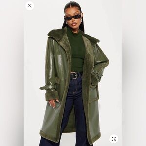 Fashion Nova Olive Green Faux Fur Lined Coat